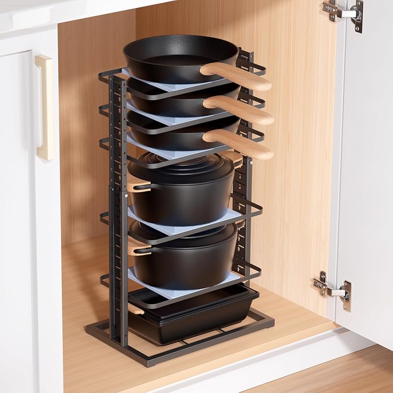 LAMU 6-Tier Adjustable Heavy-Duty Pots and Pans Organizer for Under Ca