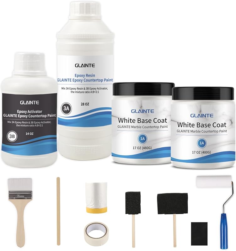 GLAINTE Bright White Marble Countertop Paint Kit Epoxy Refinishing Pai