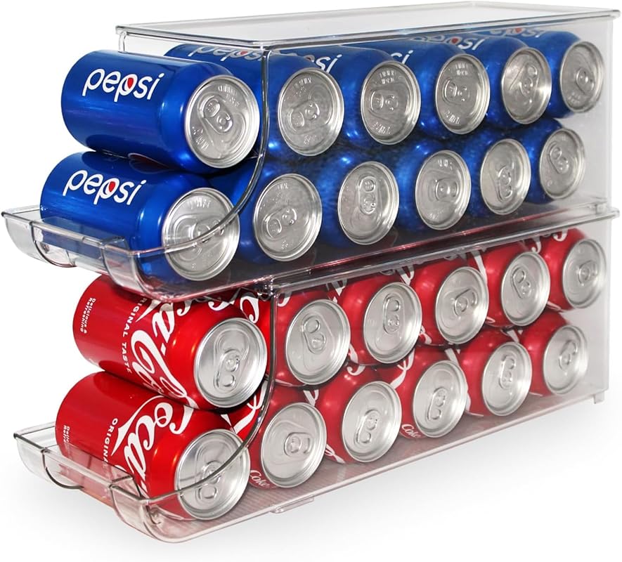Stackable Clear Soda Can Organizer with Lids for Fridge, Kitchen & Pan