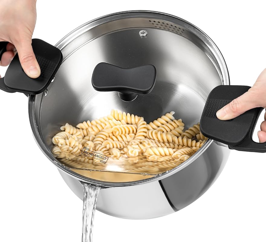 MICHELANGELO 6 Qt Stainless Steel Pasta Pot with Strainer Lid, Inducti