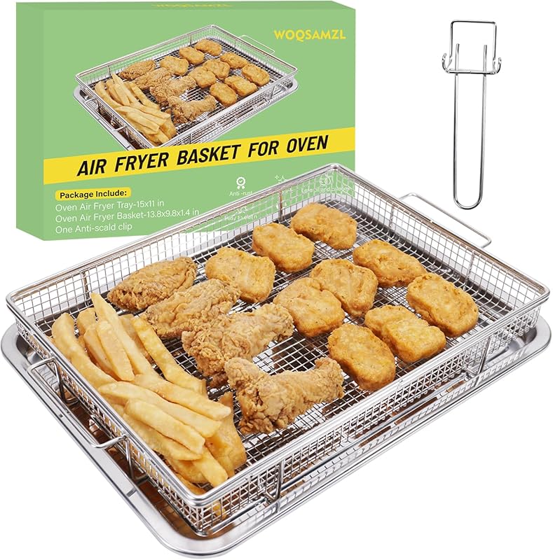 Extra Thick 2-Pc Stainless Steel Air Fry Basket & Crisper Tray, 15