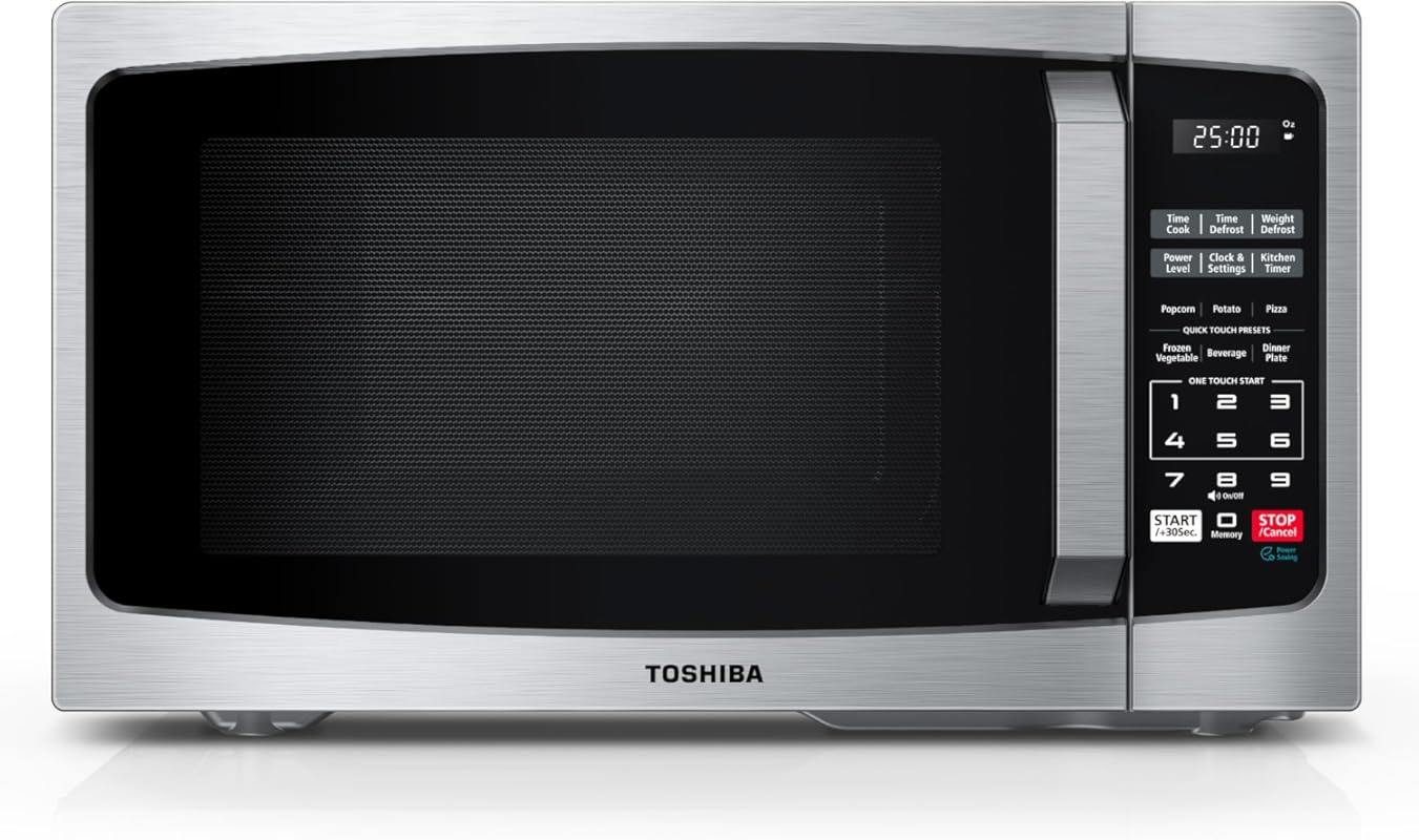 TOSHIBA ML-EM09PA(SS) Small Countertop Microwave, 0.9 Cu Ft, 900W, 6 A