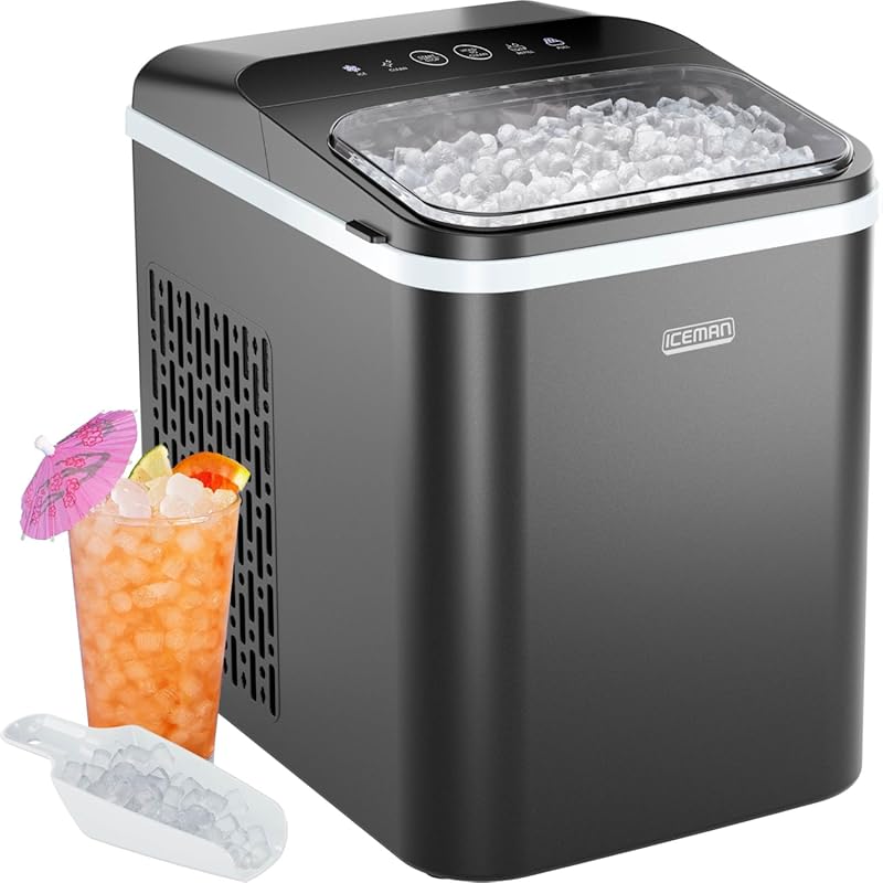 Iceman Compact Countertop Nugget Ice Maker, Chewable Pellet Ice, 26lbs