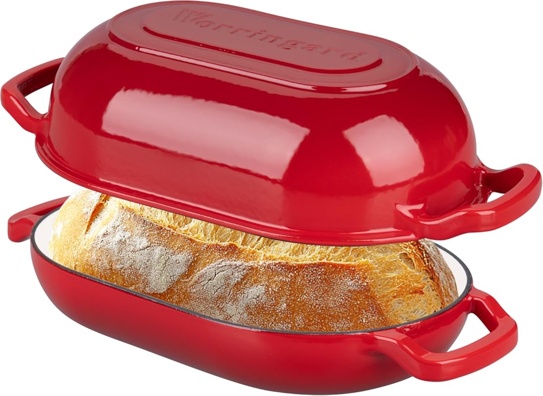 Enameled Cast Iron Sourdough Bread Oven, 5QT Red Dutch Oven Loaf Pan w