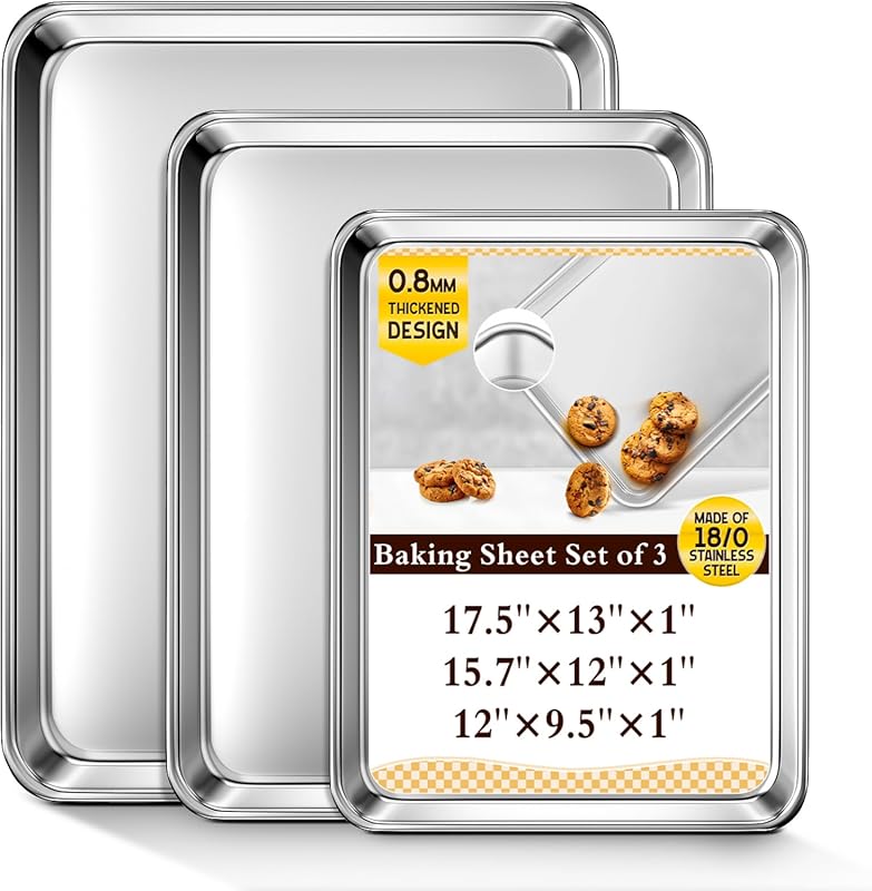 Commercial Grade Stainless Steel Baking Sheet Set of 3, Multi-Size, Ru