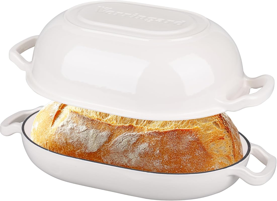 White Enameled Cast Iron 7QT Sourdough Bread Oven & Dutch Oven with Li