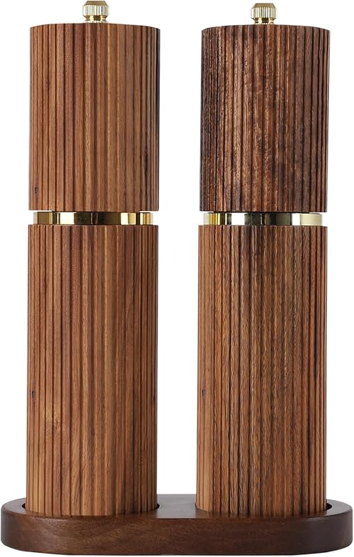 Acacia Wood Salt & Pepper Grinder Set, Manual Refillable Mills with Ad