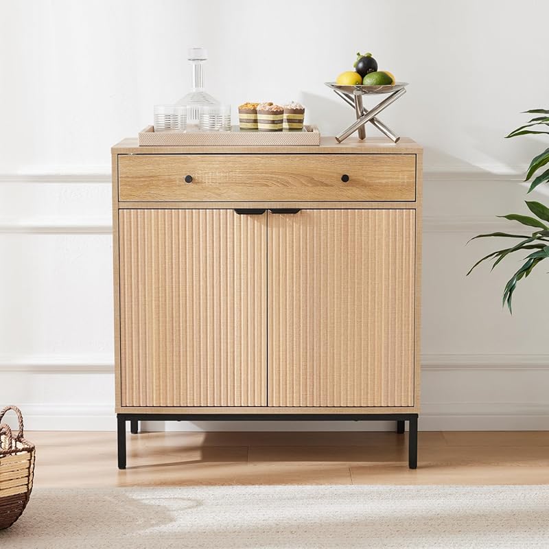 Mericonia Farmhouse Buffet Sideboard Cabinet with Storage, Fluted 2-Do