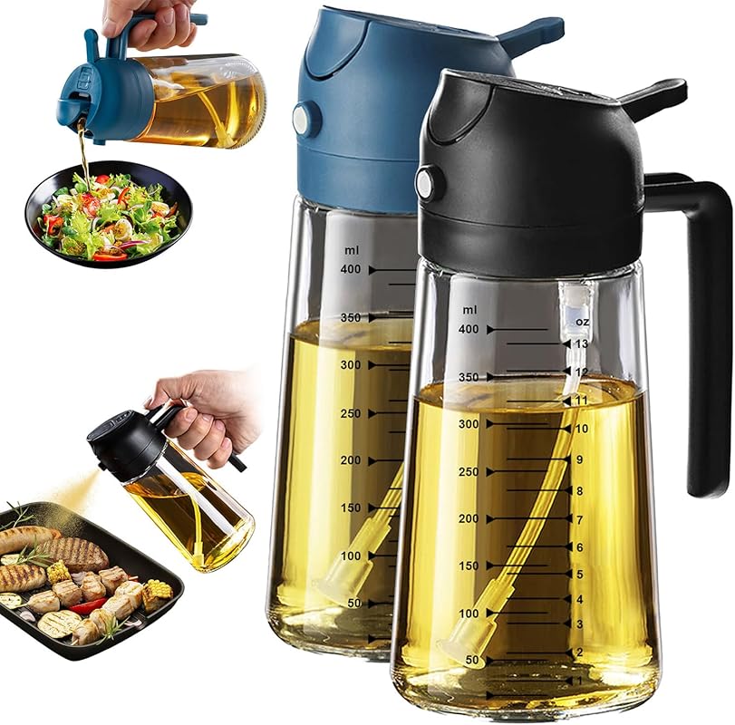 TrendPlain 16oz Glass Olive Oil Sprayer & 2-in-1 Dispenser Bottle for 