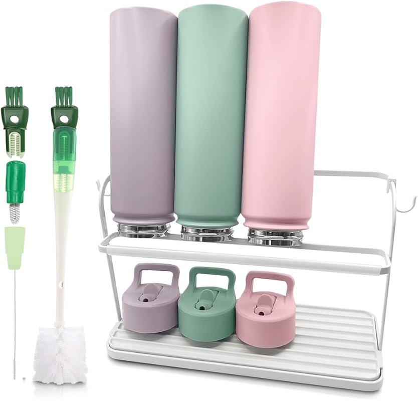 Space-Saving Two-Tier Bottle Drying Rack for Counter with Drainage Tra