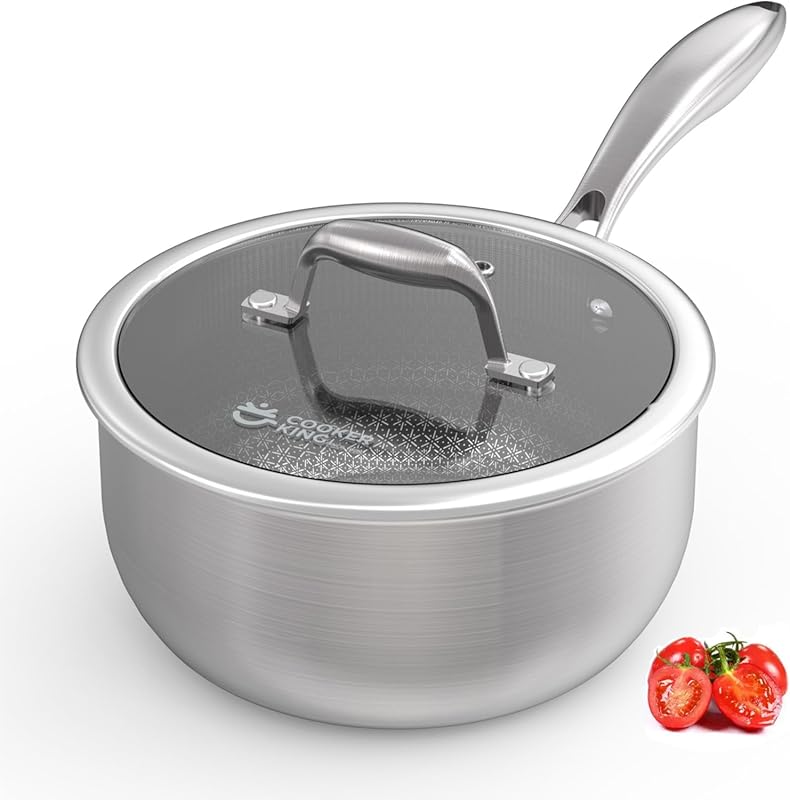 COOKER KING 3-Quart Stainless Steel Nonstick Ceramic Saucepan with Tem