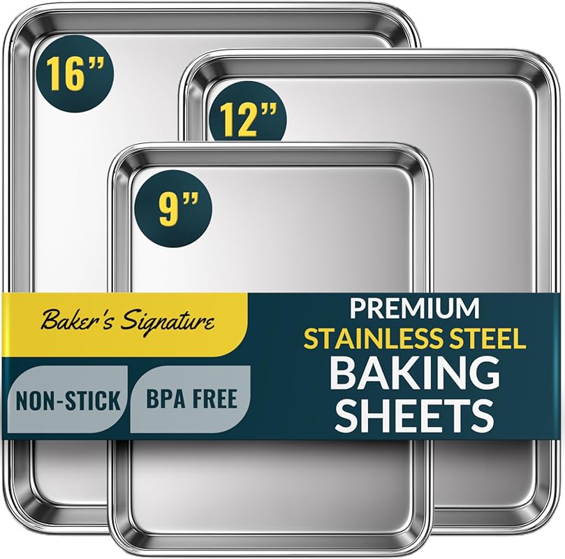 Baker’s Signature 3-Piece Stainless Steel Cookie Sheet Set (9-16 Inch)