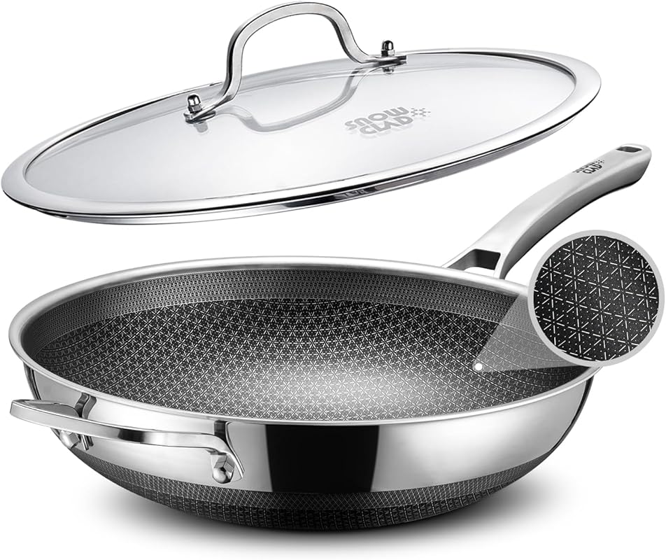 13 Inch Hybrid Nonstick Stainless Steel Wok & Stir-Fry Pan with Lid, D