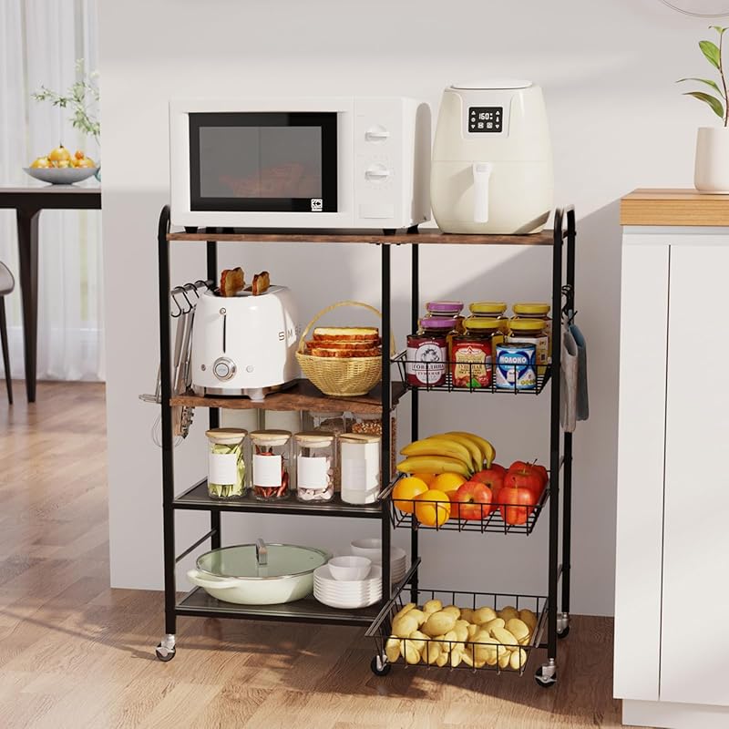 HapiRm Rolling 4-Tier Kitchen Microwave Cart Table Stand with Pull-Out