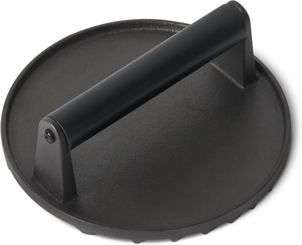 Amazon Basics Cast Iron Burger Press with Ergonomic Wooden Handle - Ro