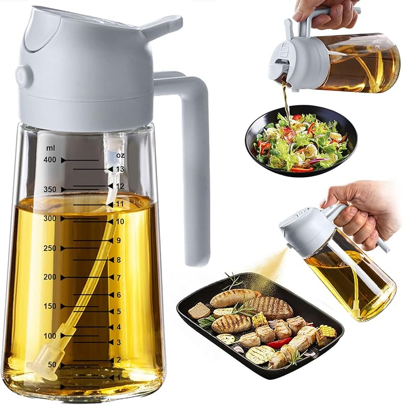 TrendPlain 16oz Glass Olive Oil Sprayer & 2-in-1 Dispenser Bottle for 