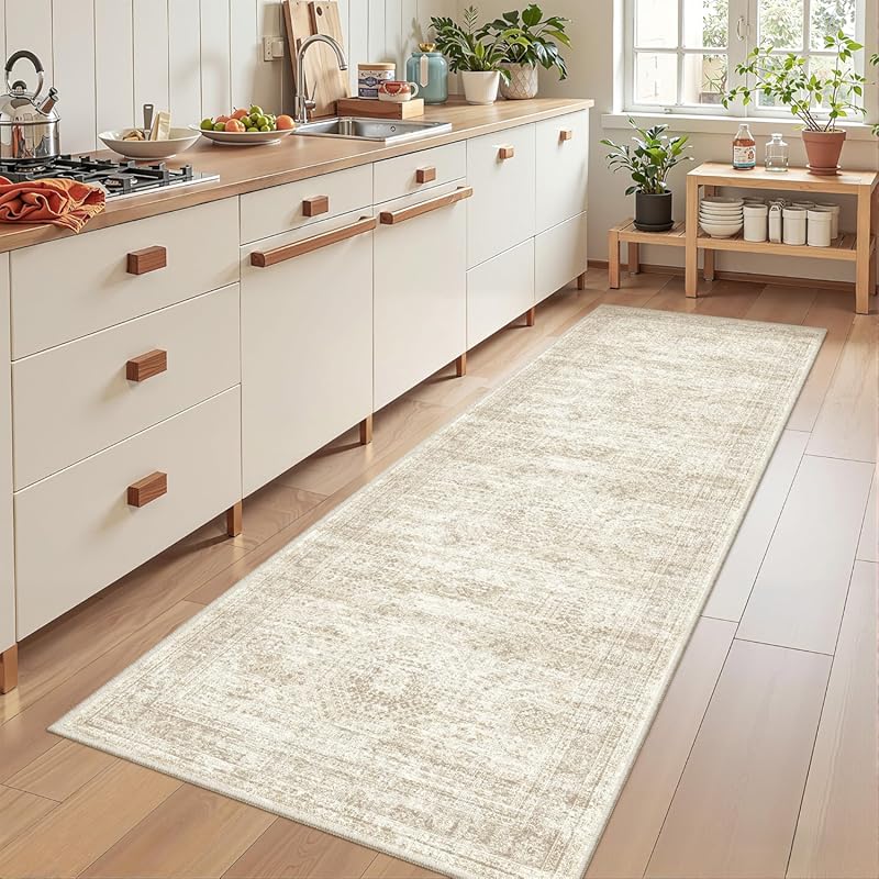 Kitchen Runner Rug 2.5x8, Non-Slip Washable Vintage Low Pile Mat for H