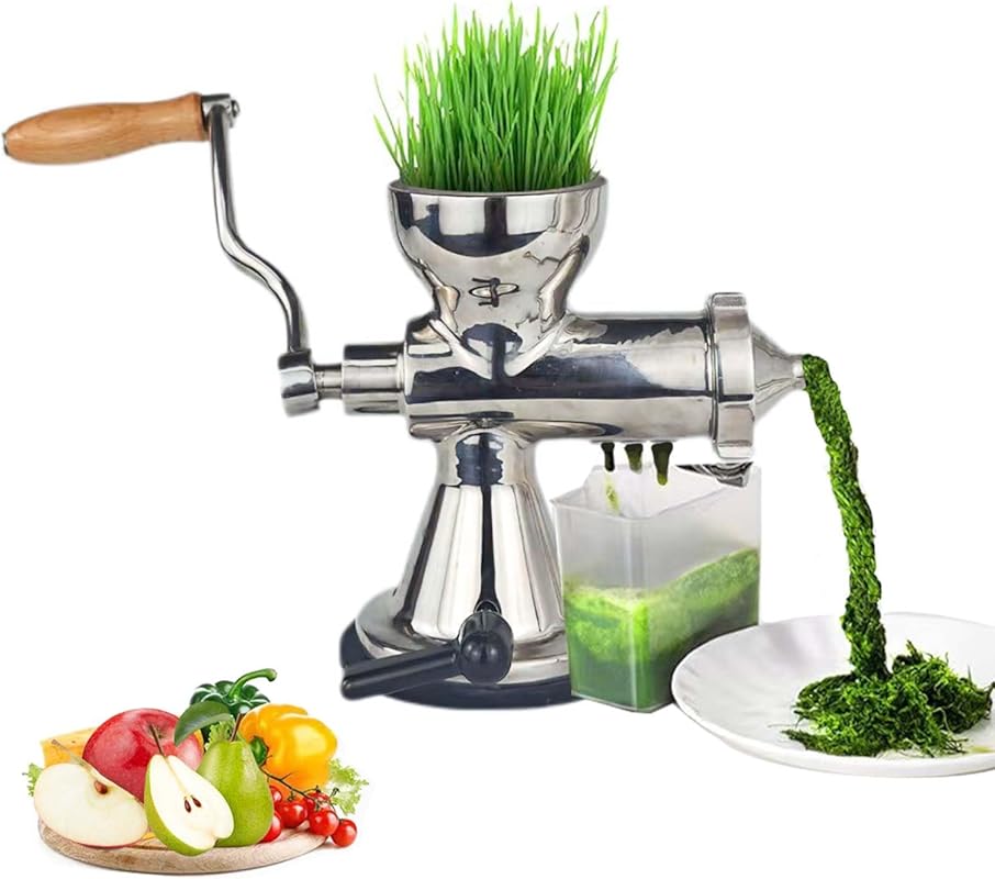 Manual Wheatgrass Juicer, Stainless Steel Hand Crank Cold Press for Gr