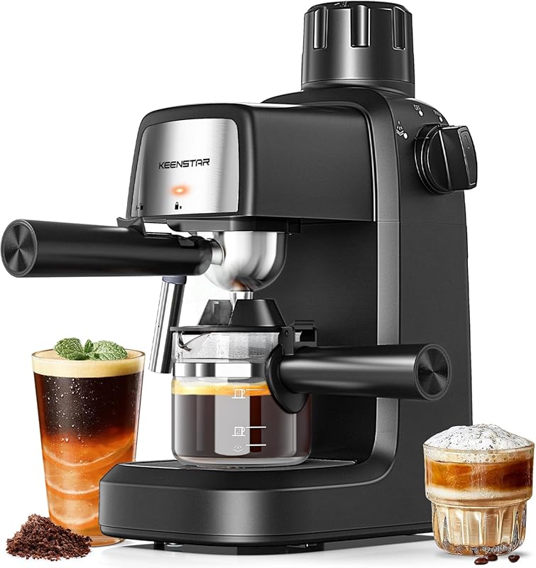 KEENSTAR Compact 3.5 Bar Espresso Machine with Milk Frother, 4 Cup & P