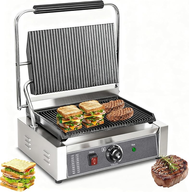 CTJ Commercial Panini Press, 2200W Stainless Steel Electric Sandwich M