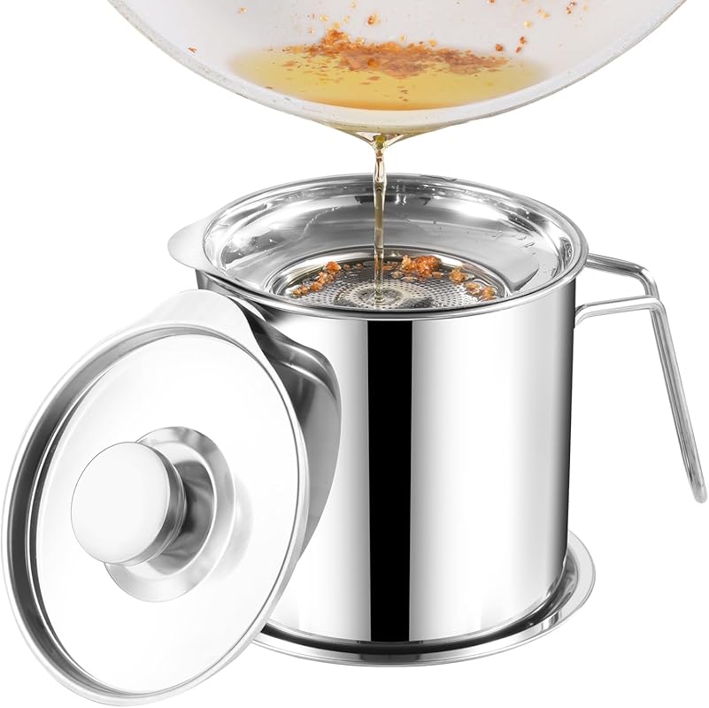 DIY HOME 1.8L 304 Stainless Steel Bacon Grease Container with Fine Mes