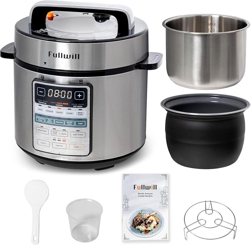 Fullwill 6QT Electric Pressure Cooker: 12-in-1 MultiFunction with Dual