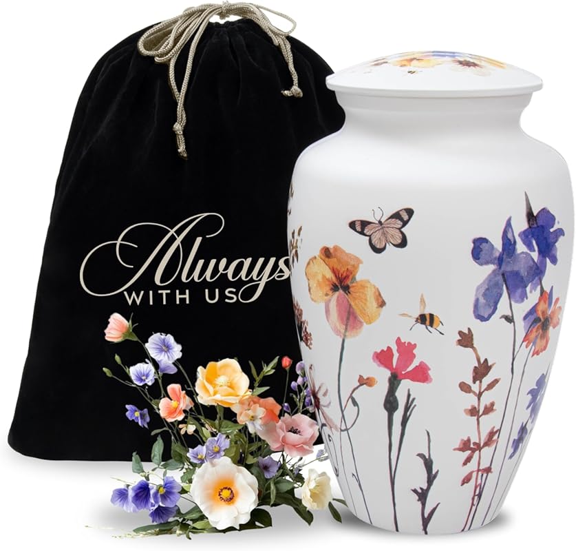 Wildflower Decorative Cremation Urn for Human Ashes, Handcrafted Large
