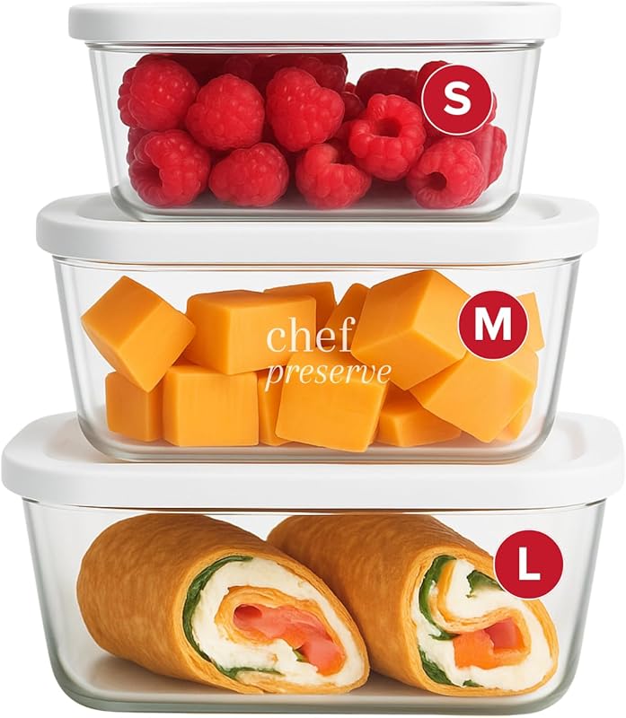 Chef Preserve Glass Vacuum Seal Food Storage Containers, 3-Piece Set (