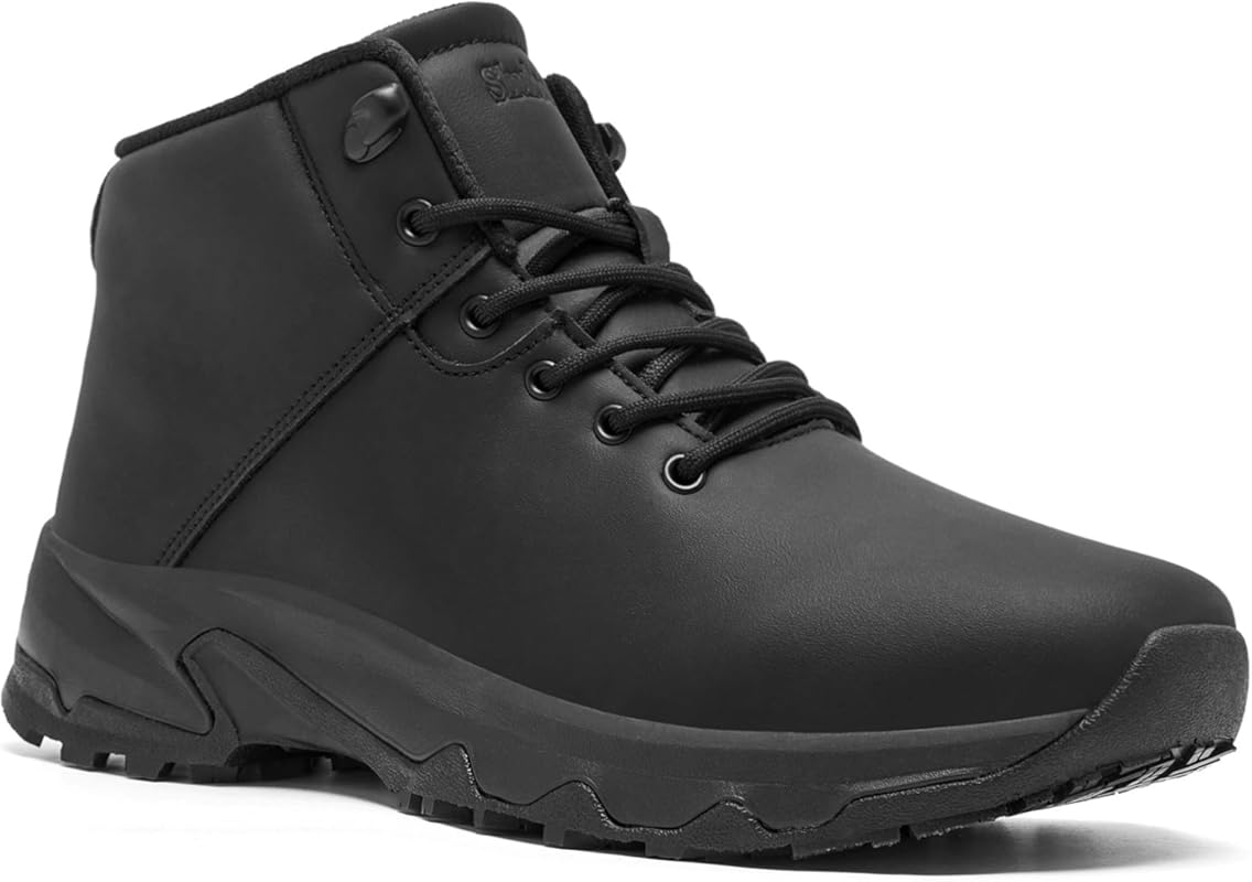 SHULOOK Men's Non-Slip Work Boots: Waterproof Leather Slip-Resistant A