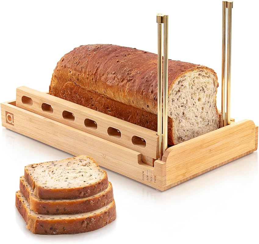 DITTO 2.0 Bamboo Bread Slicer Guide, Adjustable 4 Thickness Options, 6