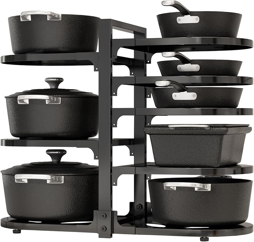 Adjustable Heavy Duty 8-Tier Pots and Pans Organizer for Under Cabinet