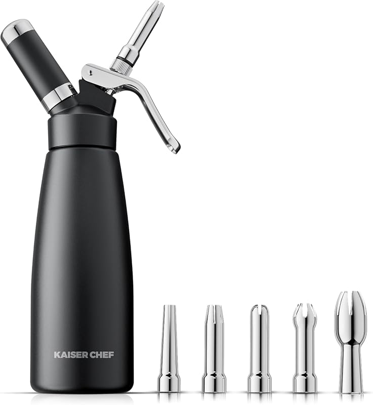 Professional Aluminum Whipped Cream Dispenser, 500ml Canister with 5 D