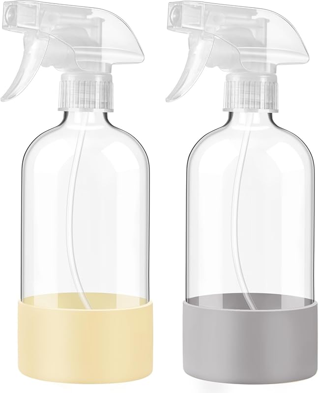 JohnBee 2-Pack 16oz Glass Spray Bottles with Silicone Sleeve & Adjusta