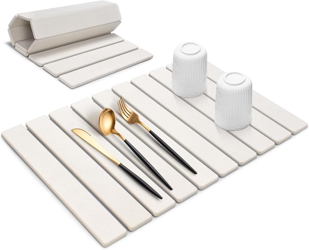 Large Diatomaceous Earth Stone Drying Mat - Collapsible, Quick Dry, Ul