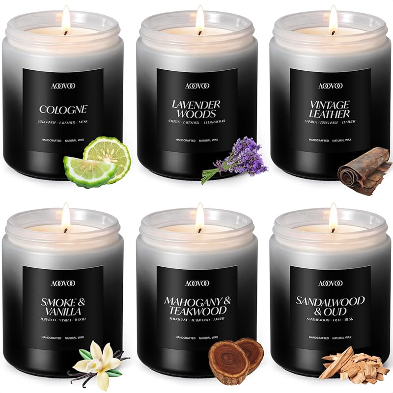 AOOVOO Scented 6-Pack Soy Candles for Men