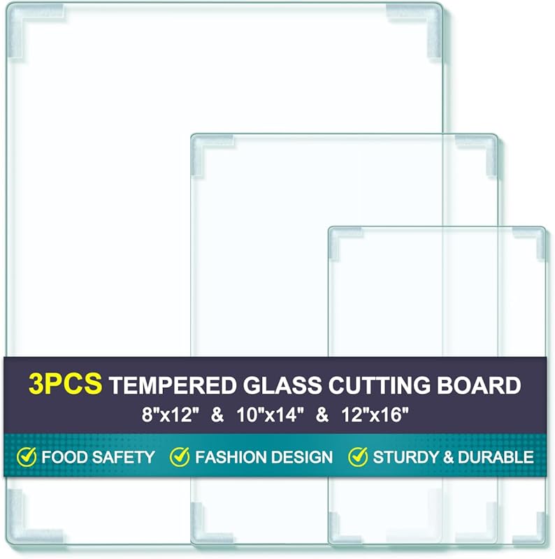 FAAYUCK 3-Piece Tempered Glass Cutting Boards with Non-Slip Feet, Heat