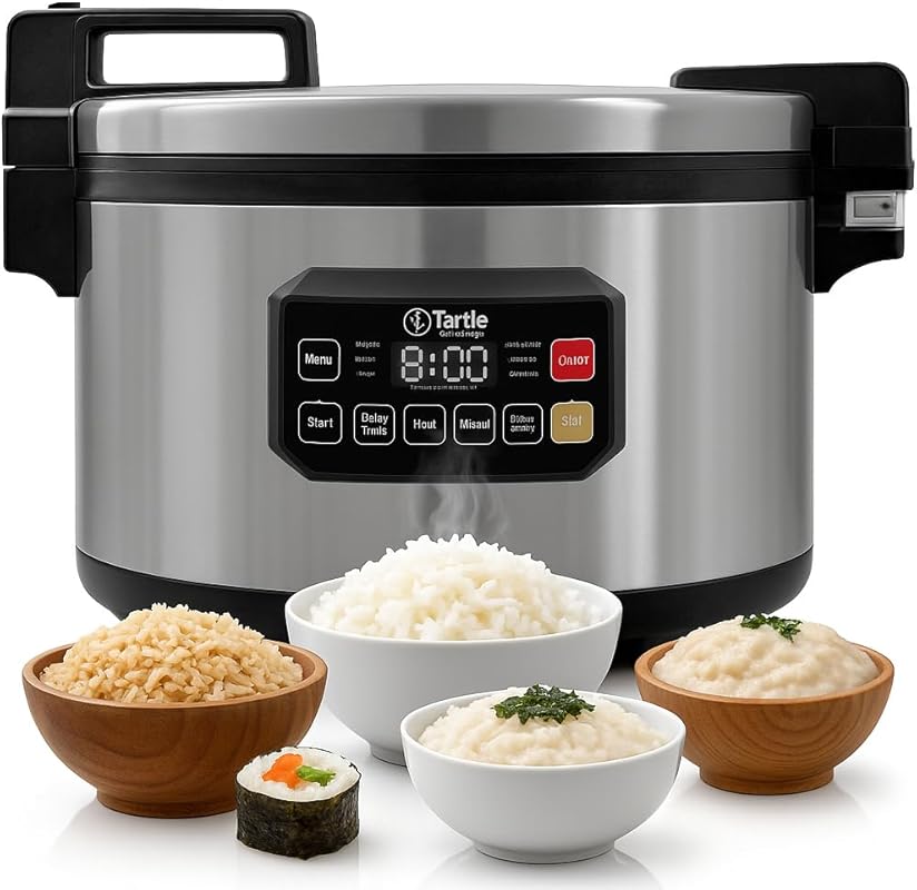 Commercial Multi-Function 64-Cup Rice Cooker, Non-Stick Pot, Hinged Li