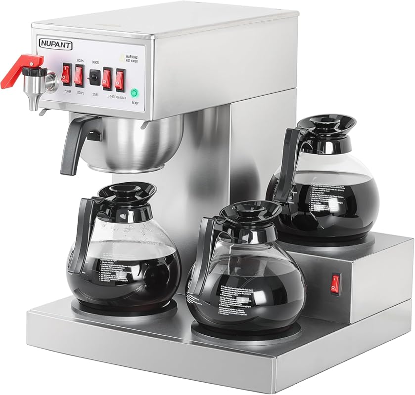 Commercial 12-Cup Auto-Fill Drip Coffee Maker, 3 Carafes & Warmers, St
