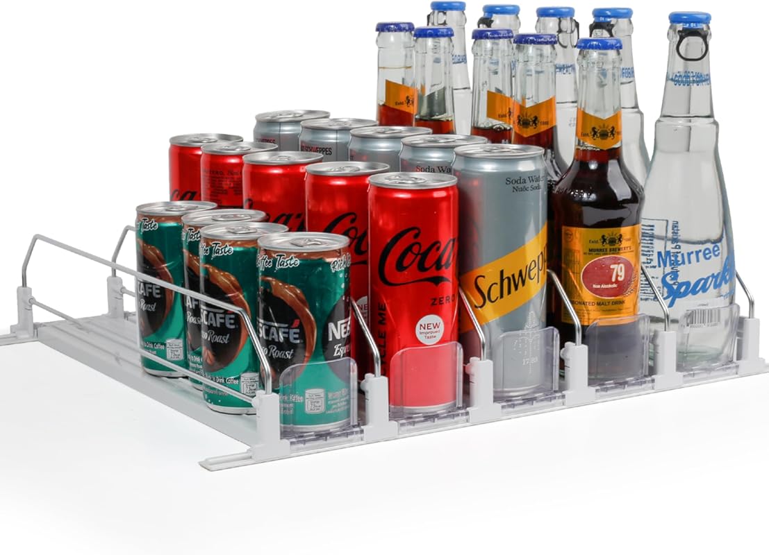 Dwella Spring-Loaded Drink Organizer & Self-Pushing Soda Can Dispenser