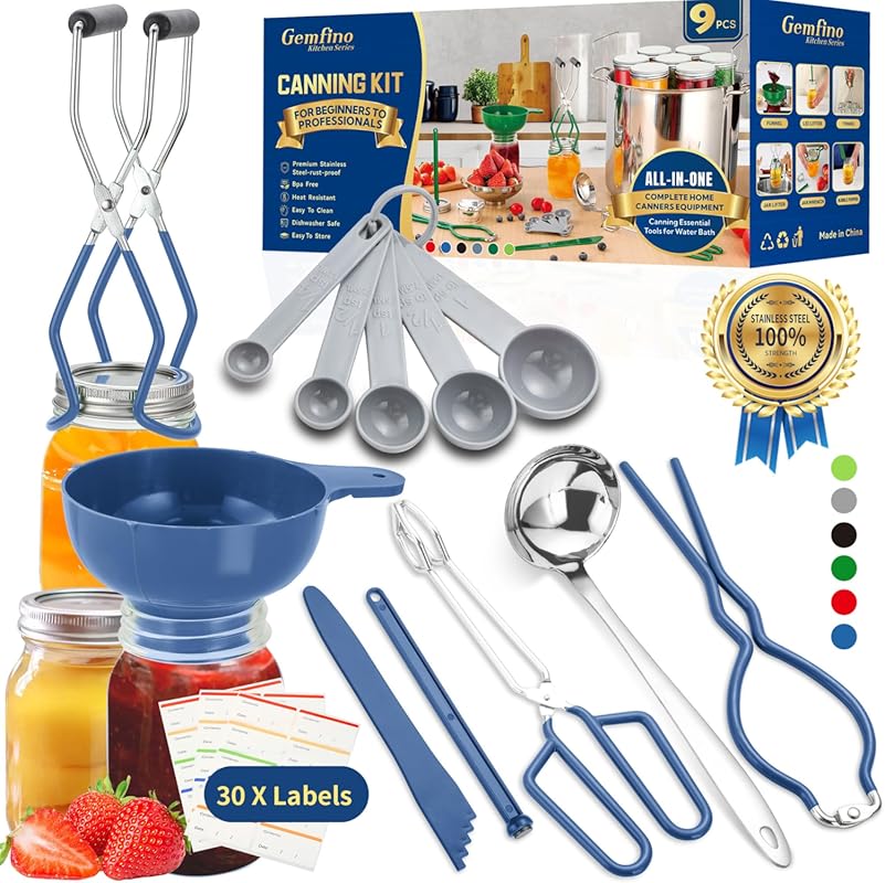 Complete 9-Piece Canning Starter Kit with Essential Tools and Labels, 
