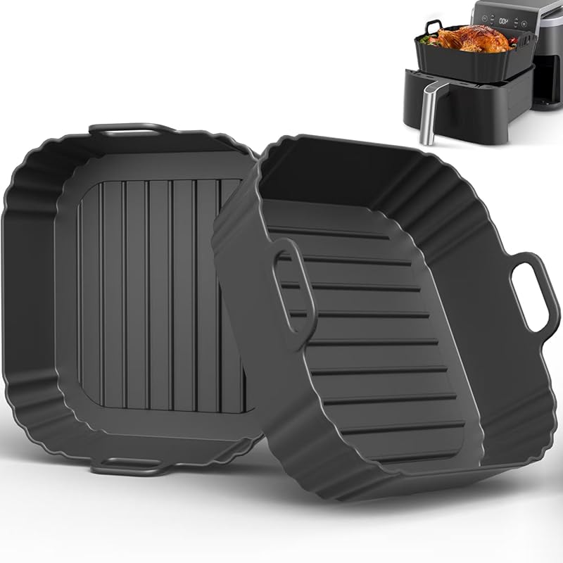 2-Pack 8.5-Inch Square Reusable Silicone Air Fryer Liners for Ninja AF