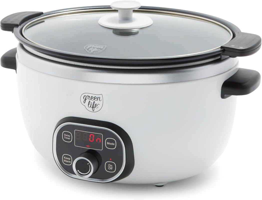 GreenLife 8QT Programmable Slow Cooker, PFAS-Free Ceramic Nonstick Rem