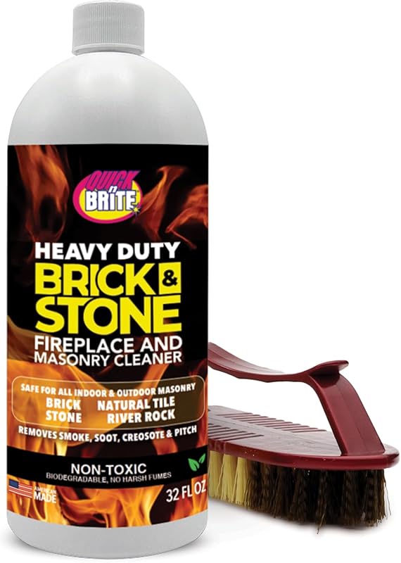 Quick'n Brite Fireplace Brick, Stone & Tile Cleaner Kit with Scrub Bru