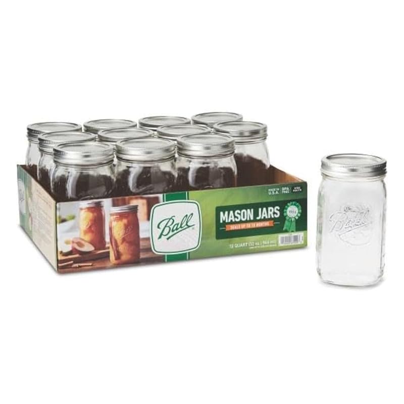 Ball Wide Mouth 32oz Quart Glass Mason Jars with Airtight Lids & Bands
