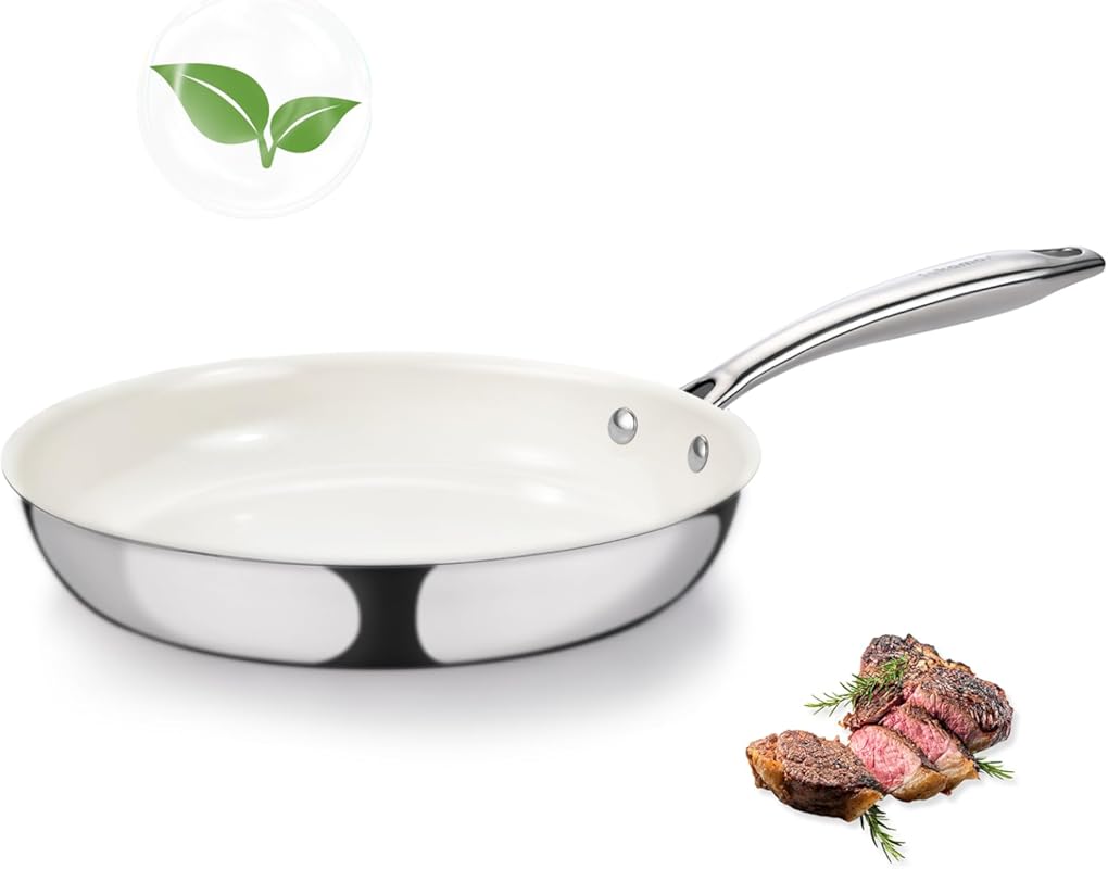 8-Inch Tri-Ply Stainless Steel Ceramic Nonstick Frying Pan – PFAS-Free