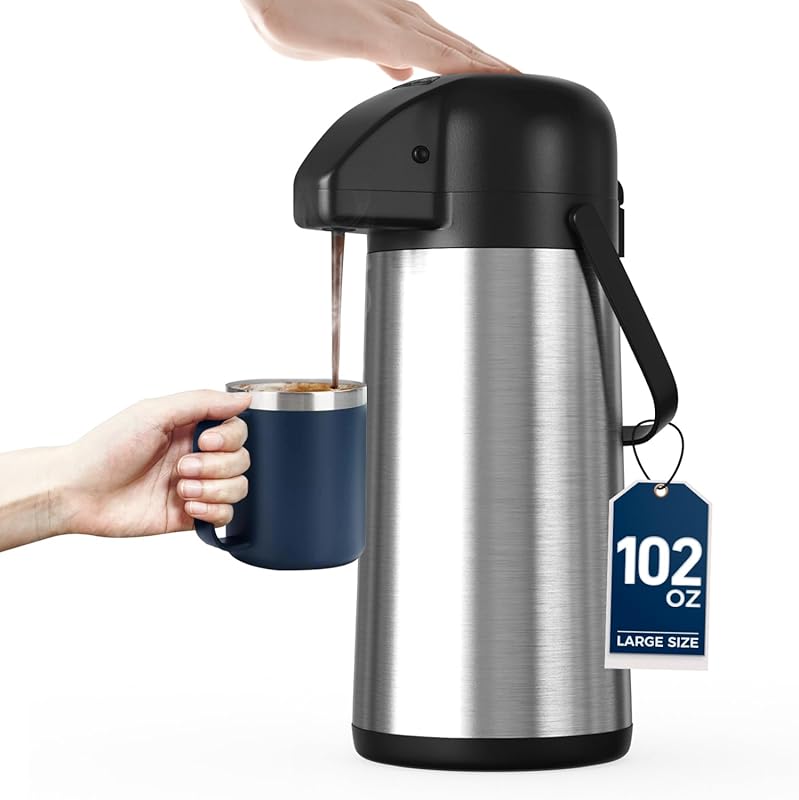 Gezoss 102oz/3L Insulated Stainless Steel Airpot Coffee Carafe with Pu