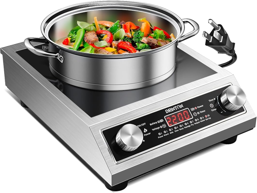 Commercial 2200W Induction Cooktop, Portable Stainless Steel Hot Plate