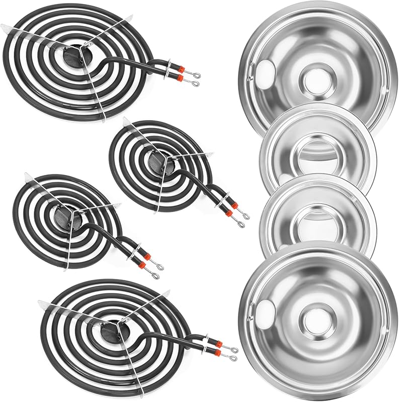 Electric Stove Burner Drip Pans & Element Replacement Set Compatible w