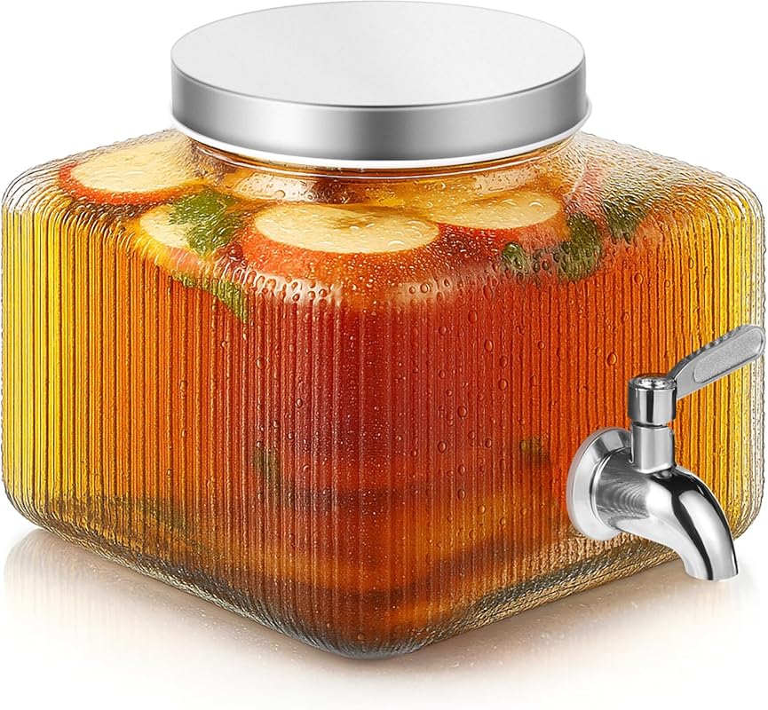 Drink Dispenser for Fridge, Drink Dispensers for Parties,1 Gallon Glas