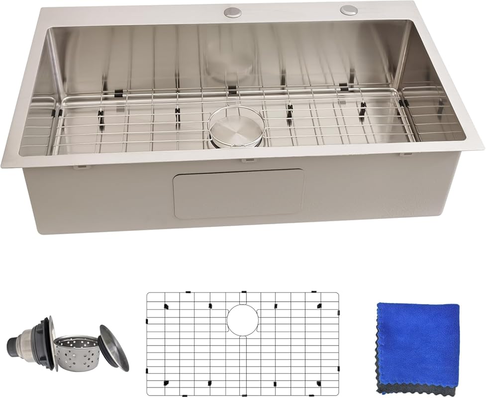 Delironexu 33x19 Inch Drop-In Kitchen Sink, 16 Gauge Stainless Steel T